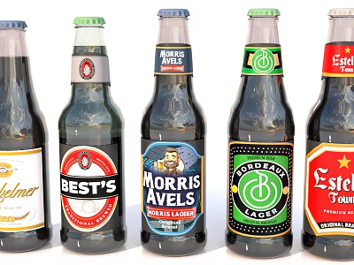 Assorted Beer Bottles From Various Brands With Unique Label Designs 3d model