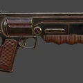 Classic Industrial Design Metal Pistol With Brown Striped Grip And Metallic Body Finish