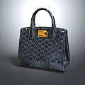 Elegant Navy Blue Handbag With Crocodile Texture And Gold Lock Design