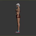 Game Movie Character With Purple Hair Sunglasses Leopard Print Top Red Shorts Colorful Sneakers