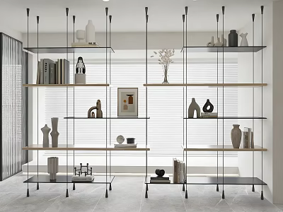 Modern Multi Tier Shelving Unit With Vases Sculptures Books And Decorative Items 3d model