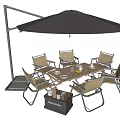 Outdoor Dining Table with Rattan Chairs Black Umbrella and Metal Frame for Garden Use