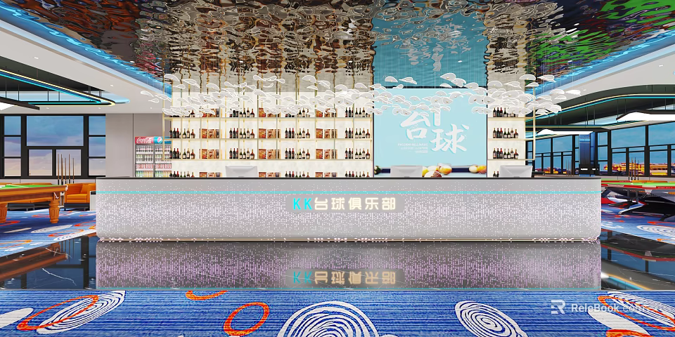 Modern Billiards Club Interior Design With Stylish Decor 3d model