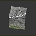 3D Mountainous Terrain Landscape Model With Rocks Snow And Green Vegetation At Base