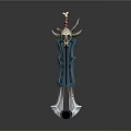 Decorative Weapon With Skull Head Blue Handle And Red Accent Details