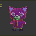 Purple Cartoon Cat Doll with Big Green Eyes Pink Outfit and Brown Shoes Cute Design