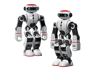 Smart Humanoid Robots With White Black Bodies Red Accents And Interactive Features 3d model