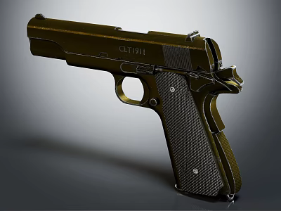 Olive Green CLT911 Pistol With Textured Grip And Metallic Finish 3d model