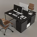 Modern Office Desk And Chair Set With Dual Monitors Keyboard And Documents