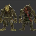 Orc Like Game And Movie Character With Horns Armor And Weapon Front Back Views