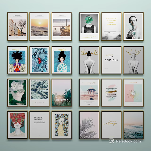 Assorted Portrait Paintings with Various Styles in Decorative Frames for Gallery Wall 3d model 