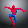 Spider Man Character In Red And Blue Costume With Dynamic Pose On Dark Background