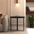 Modern Beige Sofa With Black Round Coffee Table And Brown Cushion Green Plant Wooden Shelf