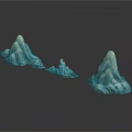 Blue And White Rock Mountain Models With Three Pieces And Reflection On Dark Background