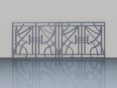 Gray Metal Hinged Door With Intricate Cutout Design And Decorative Patterns 3d model