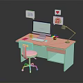 Modern Home Office Desk Setup With Computer Monitor Desk Lamp And Ergonomic Chair