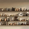 Decorative Ornaments and Figurines Display on Multi Layered Shelves for Home Decoration