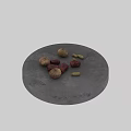 Fresh Red Dates Walnuts and Peanuts Arranged on Gray Round Tray for Healthy Snacking 3d model