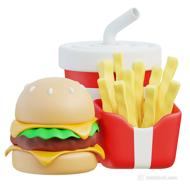 Delicious Fast Food Meal With Juicy Hamburger Crispy French Fries And Cold Drink 3d model 