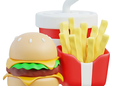 Delicious Fast Food Meal With Juicy Hamburger Crispy French Fries And Cold Drink 3d model