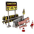 Road Traffic Signs With Danger Radioactive Warning Barriers And Cones Setup