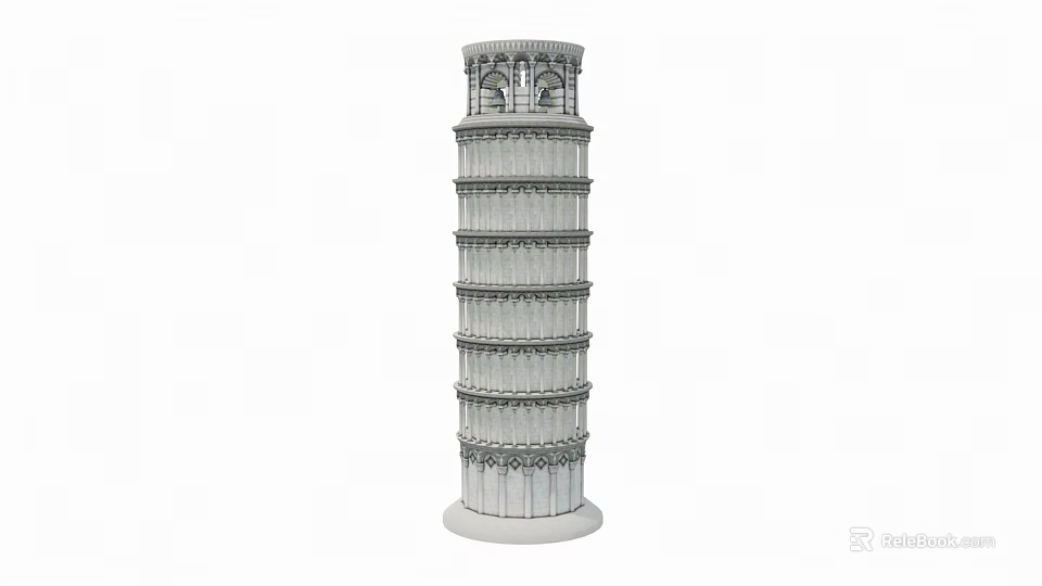 Classic Leaning Tower Structure With Multiple Levels And Intricate Arched Design 3d model