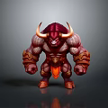 3D Rendered Bull Headed Muscular Character With Horns Orange Shorts And Arm Ornaments