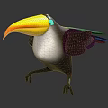 Cartoon Toucan Character With Large Yellow Orange Beak Black White Feathers Open Wings And Claws