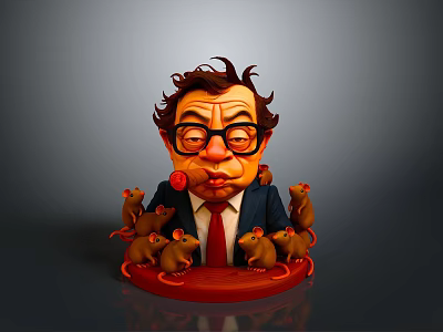 Cartoon Style Game and Movie Character Wearing Glasses in Suit with Mice 3d model