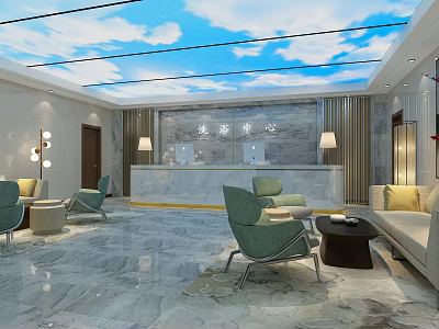 SPA Sauna Reception Modern Elegant Interior With Marble Floor Glass Ceiling And Comfortable Seating 3d model