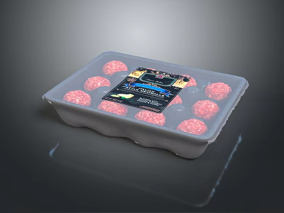 Fresh Meatballs In Plastic Tray With Product Label And Clear Packaging 3d model
