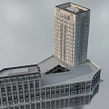 Modern Urban Building Complex With Tall Tower And Adjacent Structures 3d model