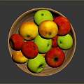 Wooden Fruit Bowl With Fresh Red Green Apples And Yellow Fruits On Kitchen Tabletop