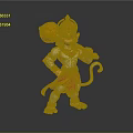 3D Hanuman Character Model With Golden Crown Red Sash White Body And Staff
