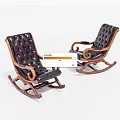 Classic Leather Tufted Rocking Lounge Chairs With Wooden Frame And Armrests