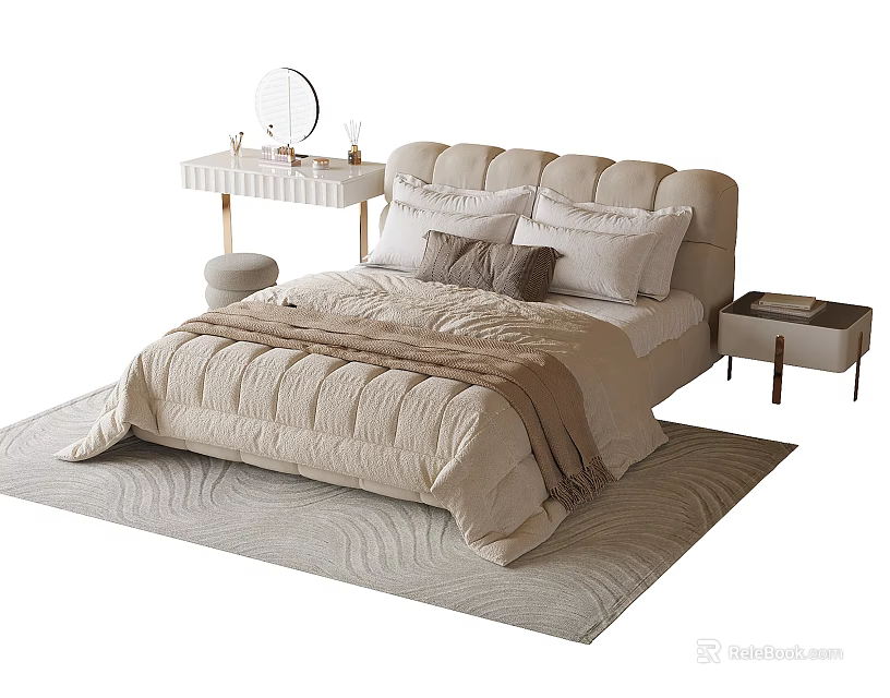 Cozy Modern Kids Bed With Padded Headboard Soft Bedding And Wooden Frame 3d model 