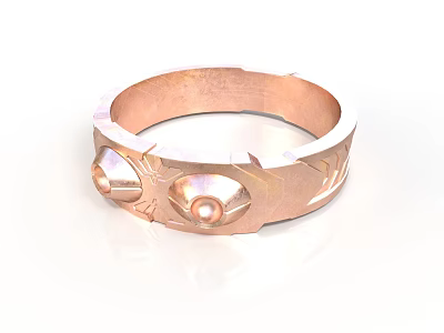 Stylish Rose Gold Ring With Carved Patterns And Eye Decorations For Daily Use 3d model