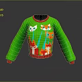 Green Sweater With Colorful Cat Patterns And Gift Box Designs For Daily Wear