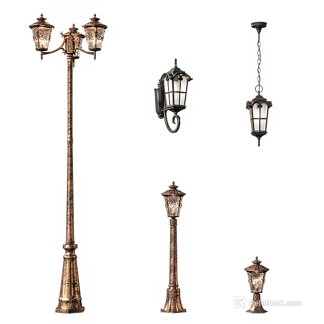 Vintage Lighting Fixture Set Featuring Street Wall Hanging Lamps And Classic Designs 3d model 