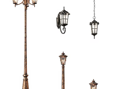 Vintage Lighting Fixture Set Featuring Street Wall Hanging Lamps And Classic Designs 3d model