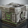 Futuristic Mechanical Storage Box With Green Skull Logo And Grid Details