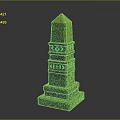Ancient Stone Pillar With Blue Glowing Accents Layered Base And Geometric Patterns