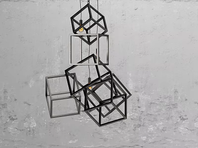 Modern Geometric Chandelier With Black Cube Frames Hanging On Minimalist Wall 3d model
