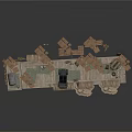 Modern 3D Wooden Scene With Platform Crates Pipes Wall Door And Gray Floor