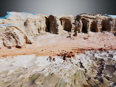 Natural Garden Landscape With Rocky Formations Sandy Terrain And Water Features 3d model