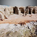 Natural Garden Landscape With Rocky Formations Sandy Terrain And Water Features