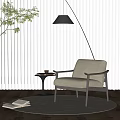 Single Seater Sofa With Small Side Table Cup And Floor Lamp By Window Blinds Interior 3d model