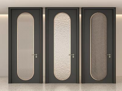 Modern Black Hinged Doors Featuring Decorative Textured Glass Panels for Home Interior 3d model