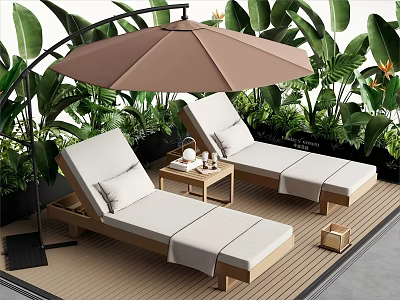 Modern Recliner Courtyard Recliner Outdoor Recliner Folding Chair Solid Wood Plant Combination 3d model