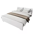 Double Bed With White Frame Two Pillows Light Colored Sheets And Brown Blanket 3d model
